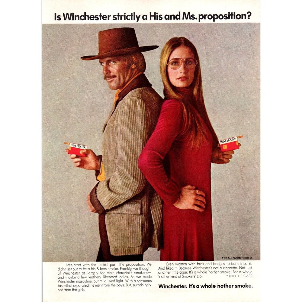1973 Winchester Cigarettes His Ms Proposition Vintage Print Ad Sexist Wall Art